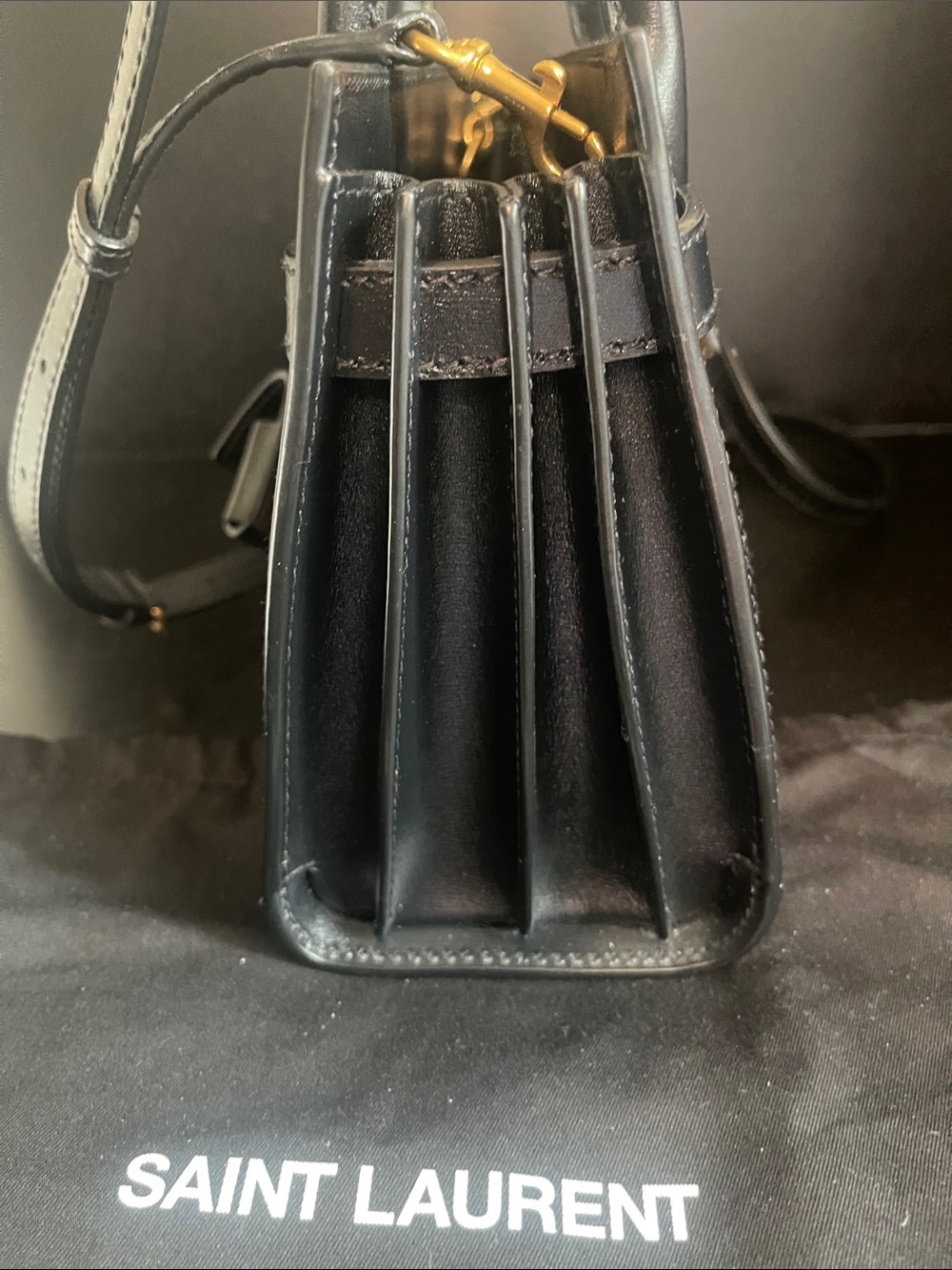Saint Laurent Black Leather and Natural Rattan Classic Sac De Jour Nano Tote - Picture 14 of 16